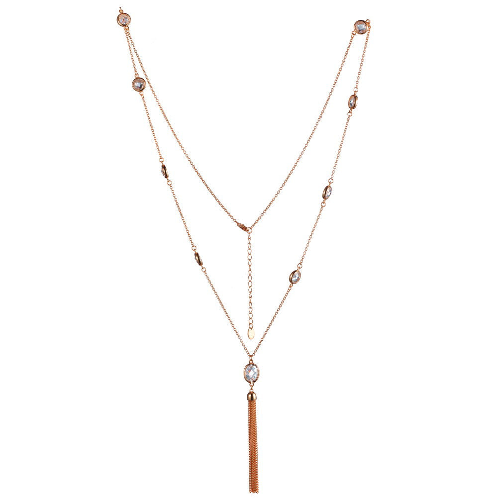 925 Silver CZ Tassel Long Necklace