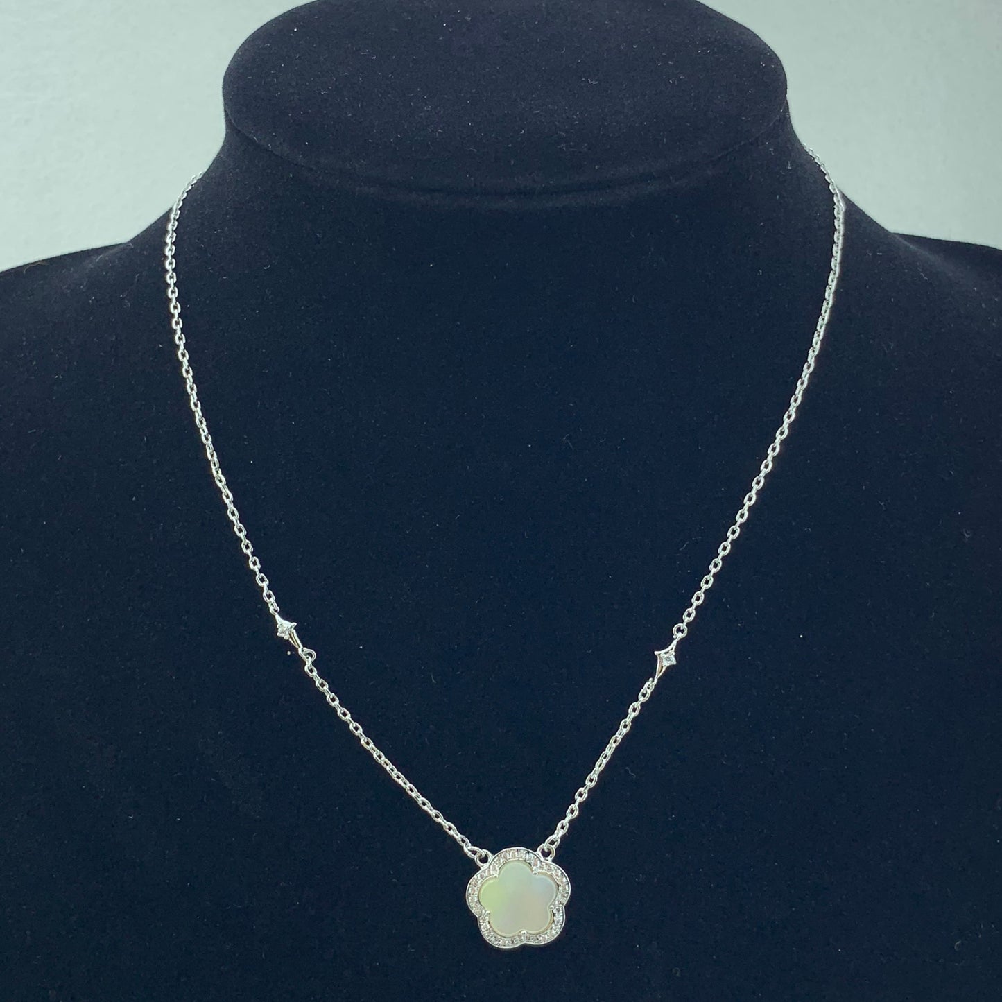 Women's Fashion CZ Clover Necklace with MOP Stone