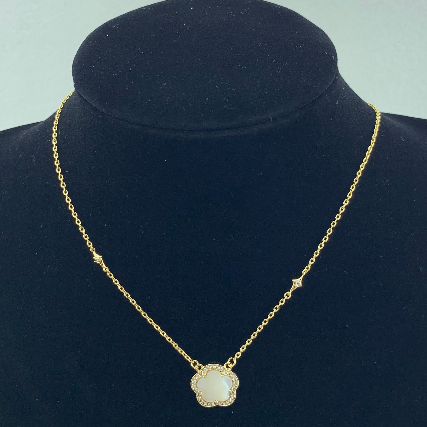 Women's Fashion CZ Clover Necklace with MOP Stone