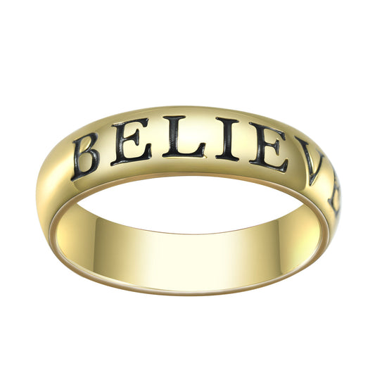 Women's Engraved Believe Plain Ring