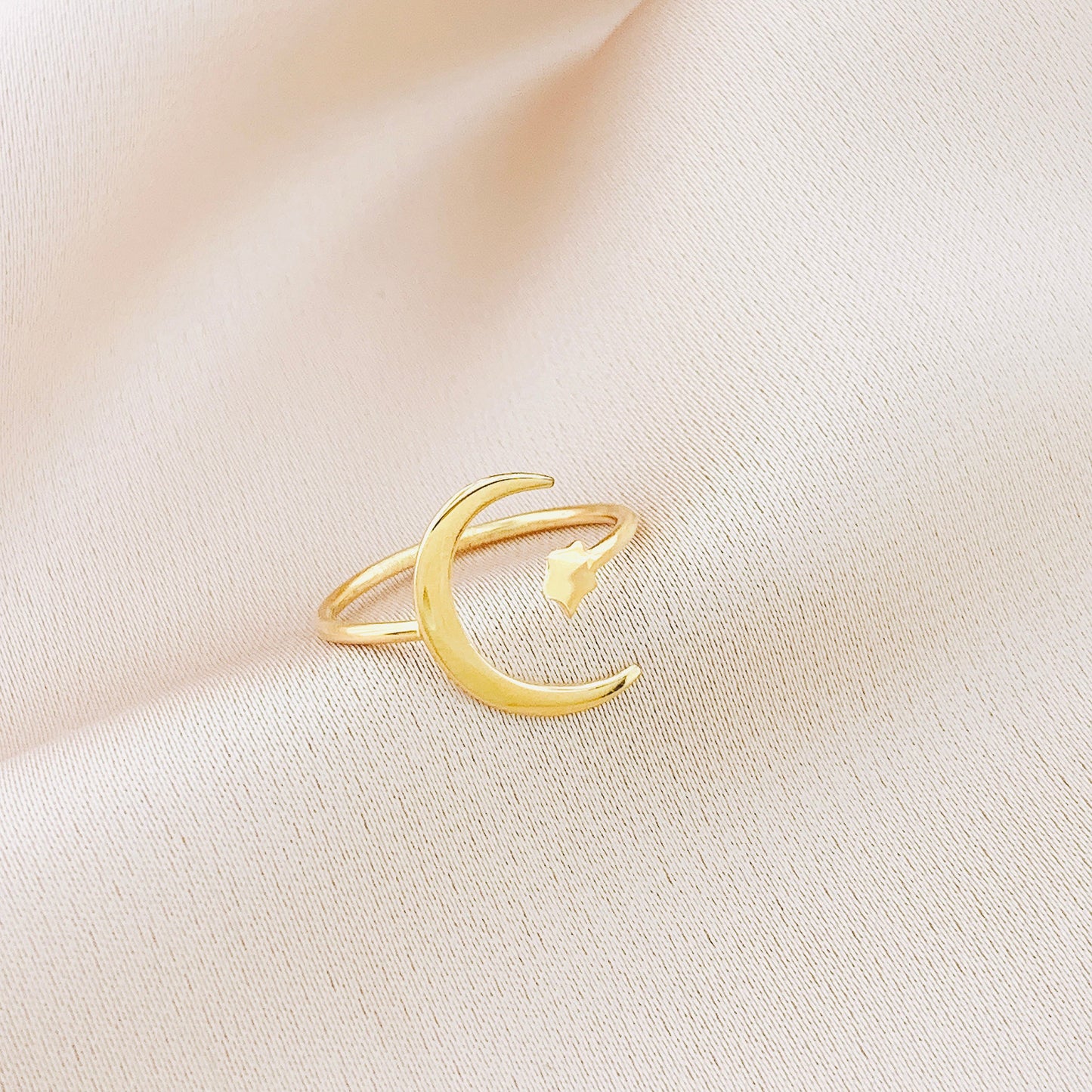 925 Silver Crecent Moon Star Ring