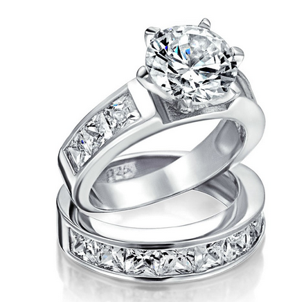 925 Silver CZ Engagement Wedding Bridal Ring Sets 2pcs