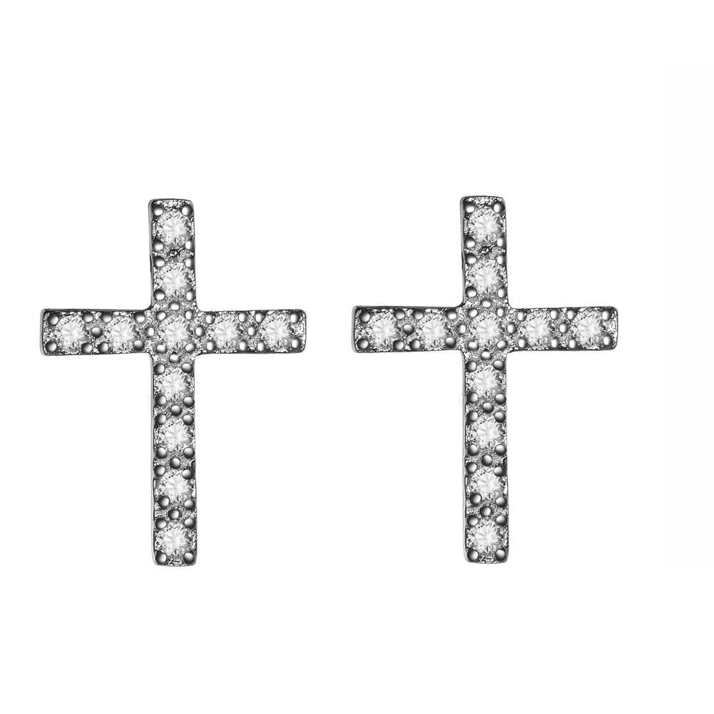 925 Silver CZ Stud Cross Earring