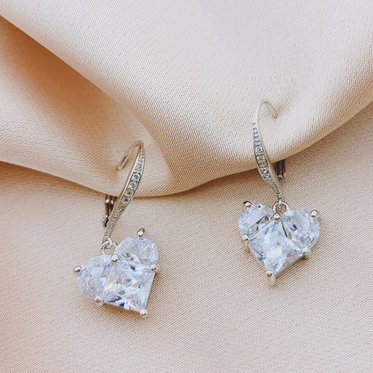 925 Silver Hear CZ Dangle Drop Earring