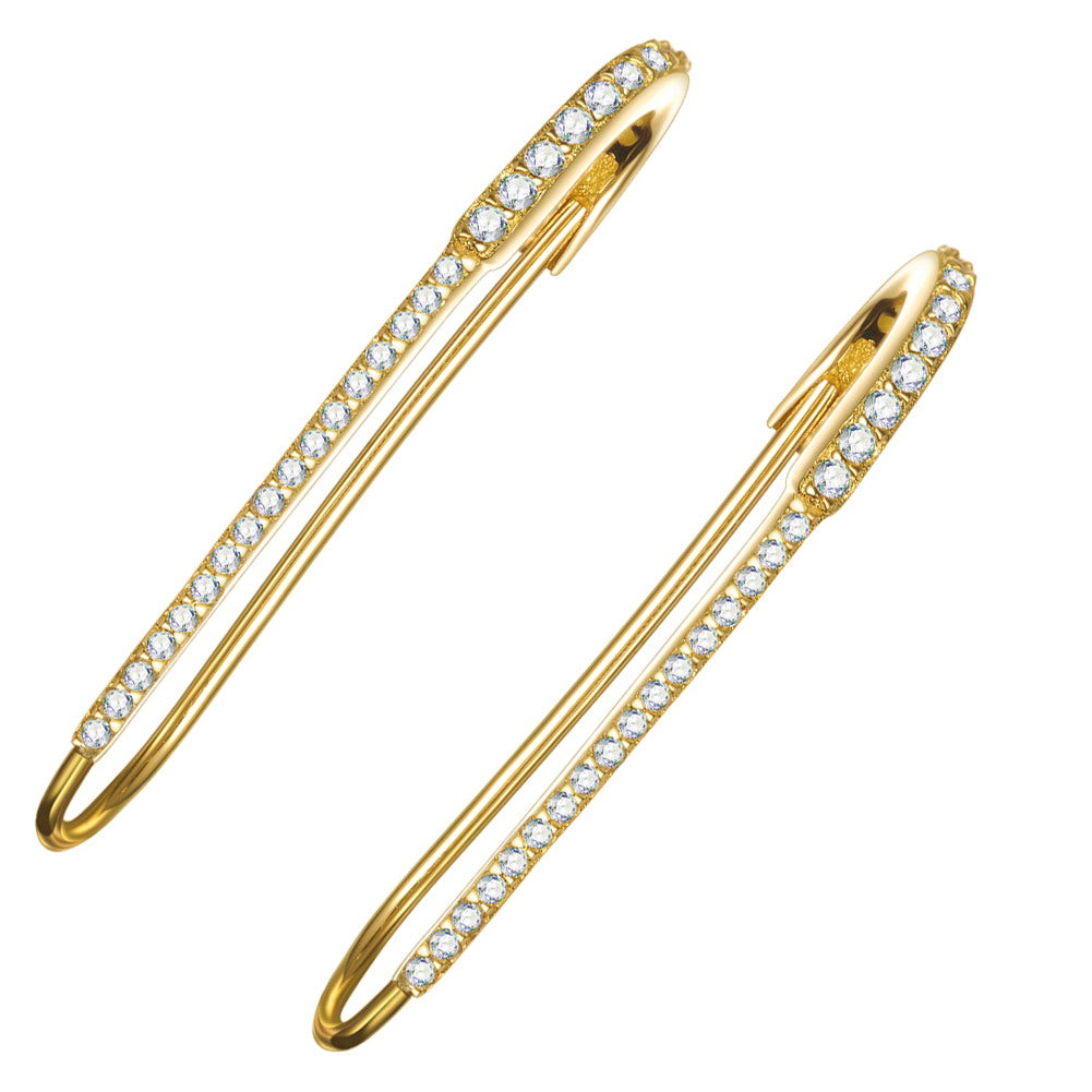 925 Silver Safety Pin CZ Earring