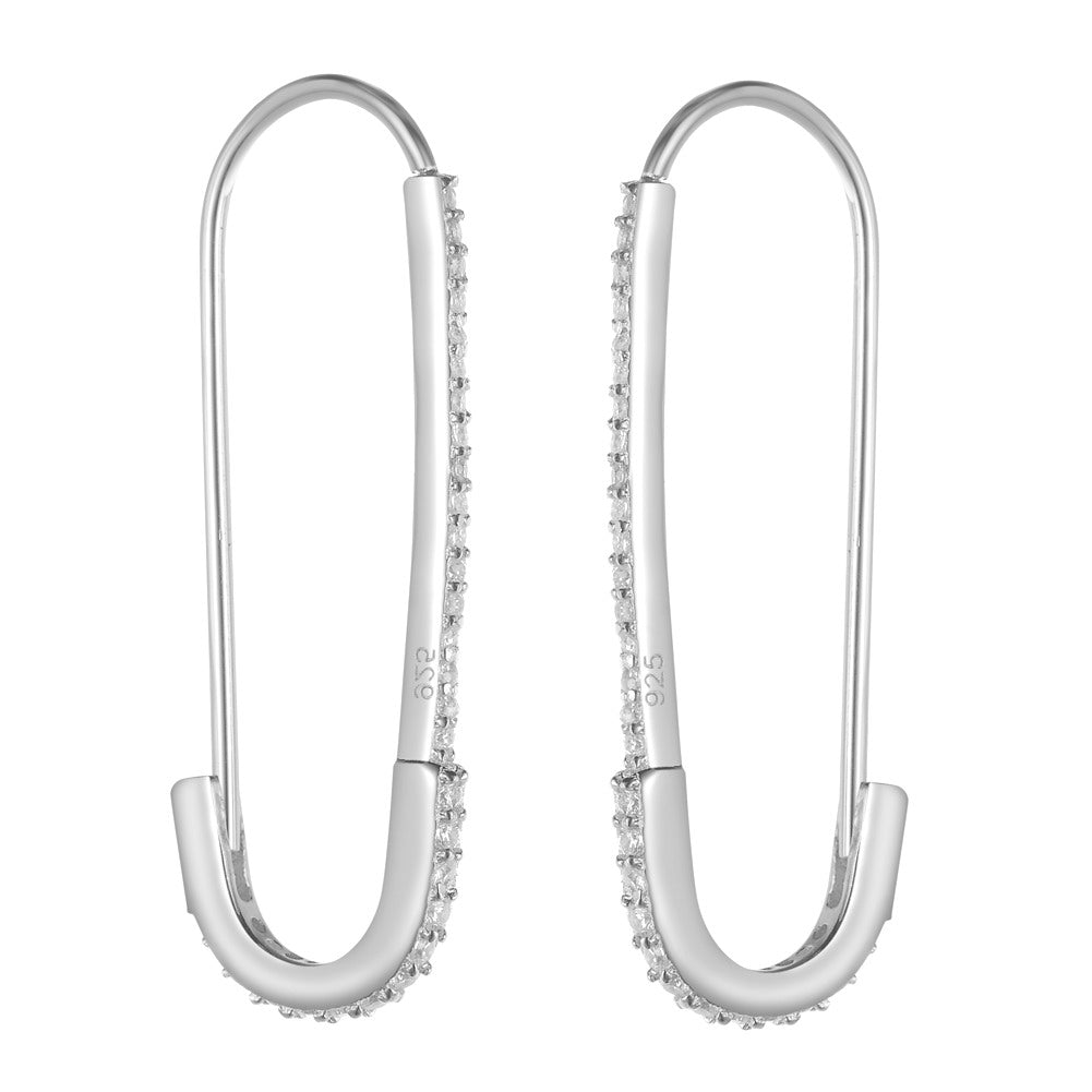 925 Silver Safety Pin CZ Earring