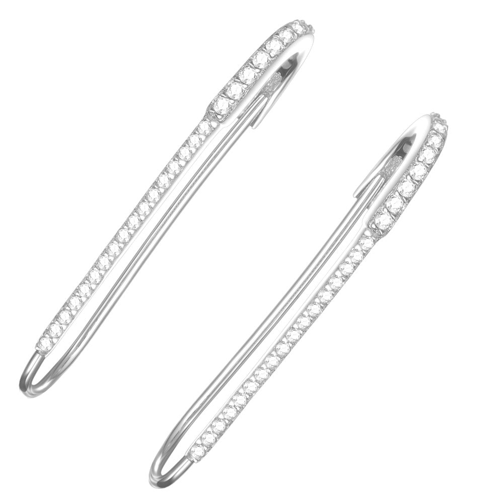 925 Silver Safety Pin CZ Earring