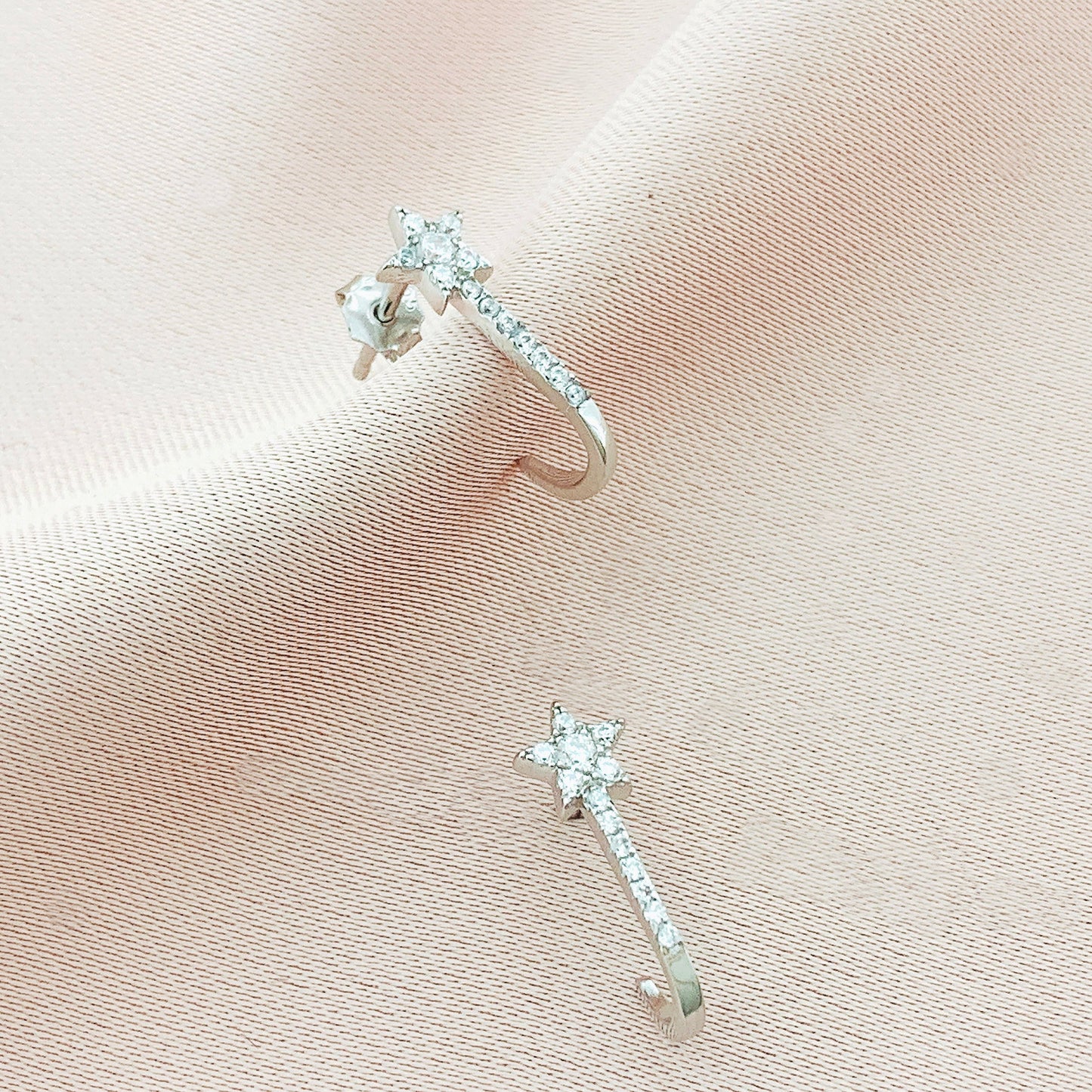 925 Silver Cubic Zirconia Star Hoop Earring