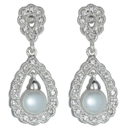 Women's Fashion CZ Bridal Wedding Pearl Earring