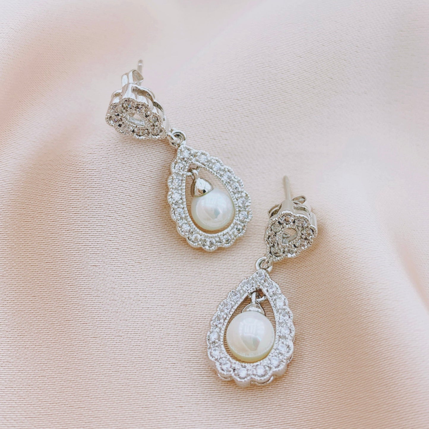 Women's Fashion CZ Bridal Wedding Pearl Earring