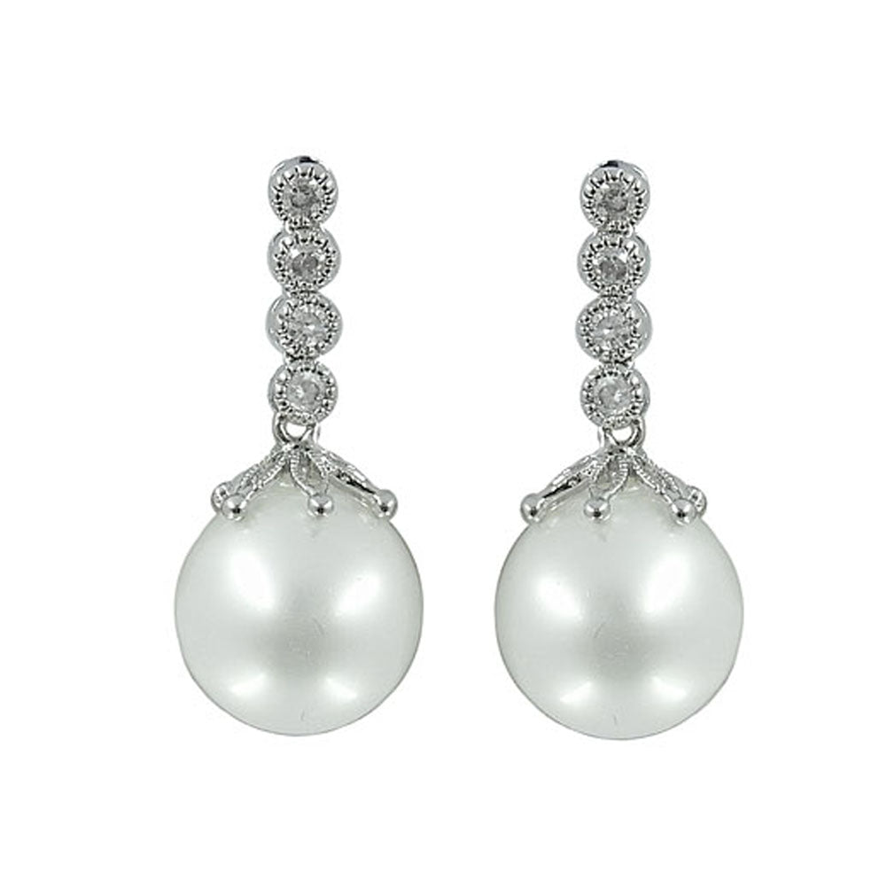 Women's Fashion CZ Bridal Wedding Pearl Earring