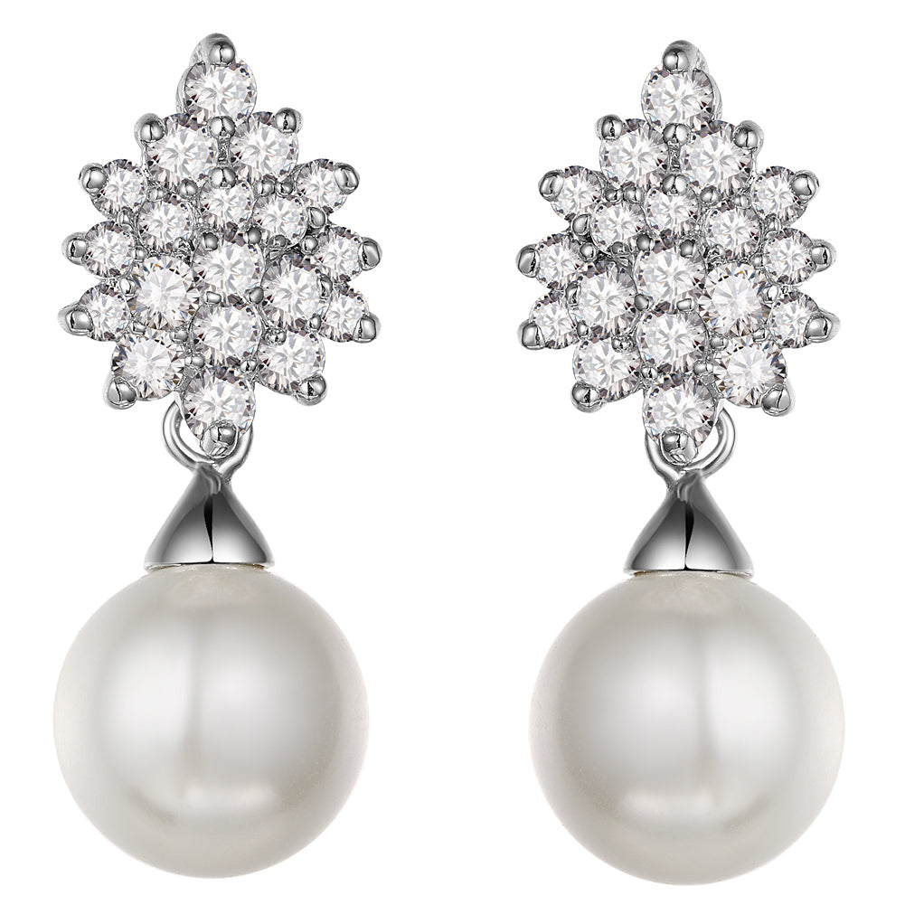 Women's Fashion CZ Bridal Wedding Pearl Earring