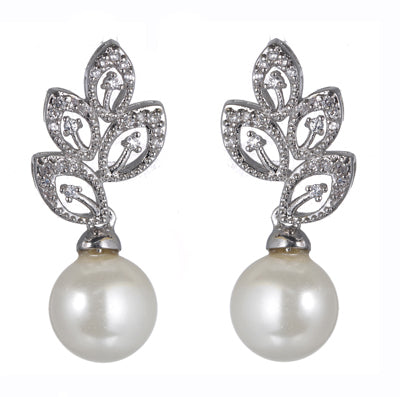 Women's Fashion CZ Bridal Wedding Pearl Earring