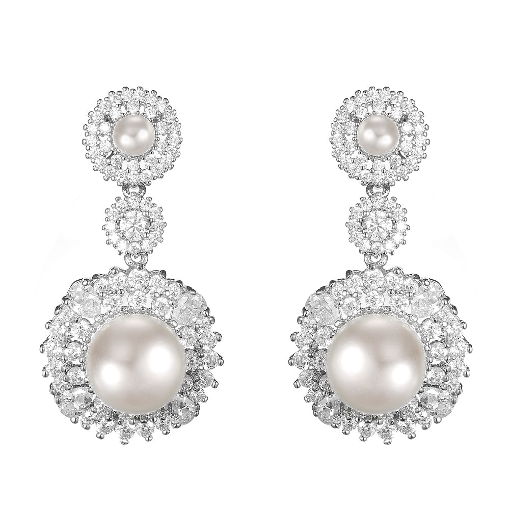 Women's Fashion CZ Bridal Wedding Pearl Earring