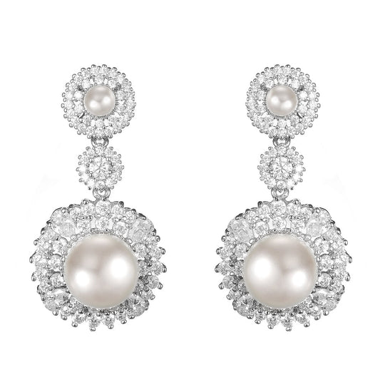 Women's Fashion CZ Bridal Wedding Pearl Earring