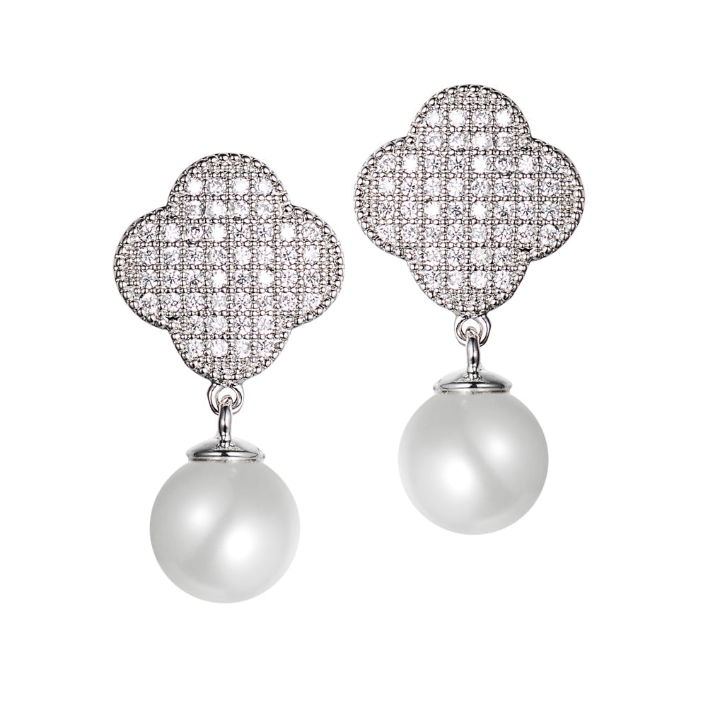 Women's Fashion CZ Bridal Wedding Pearl Earring