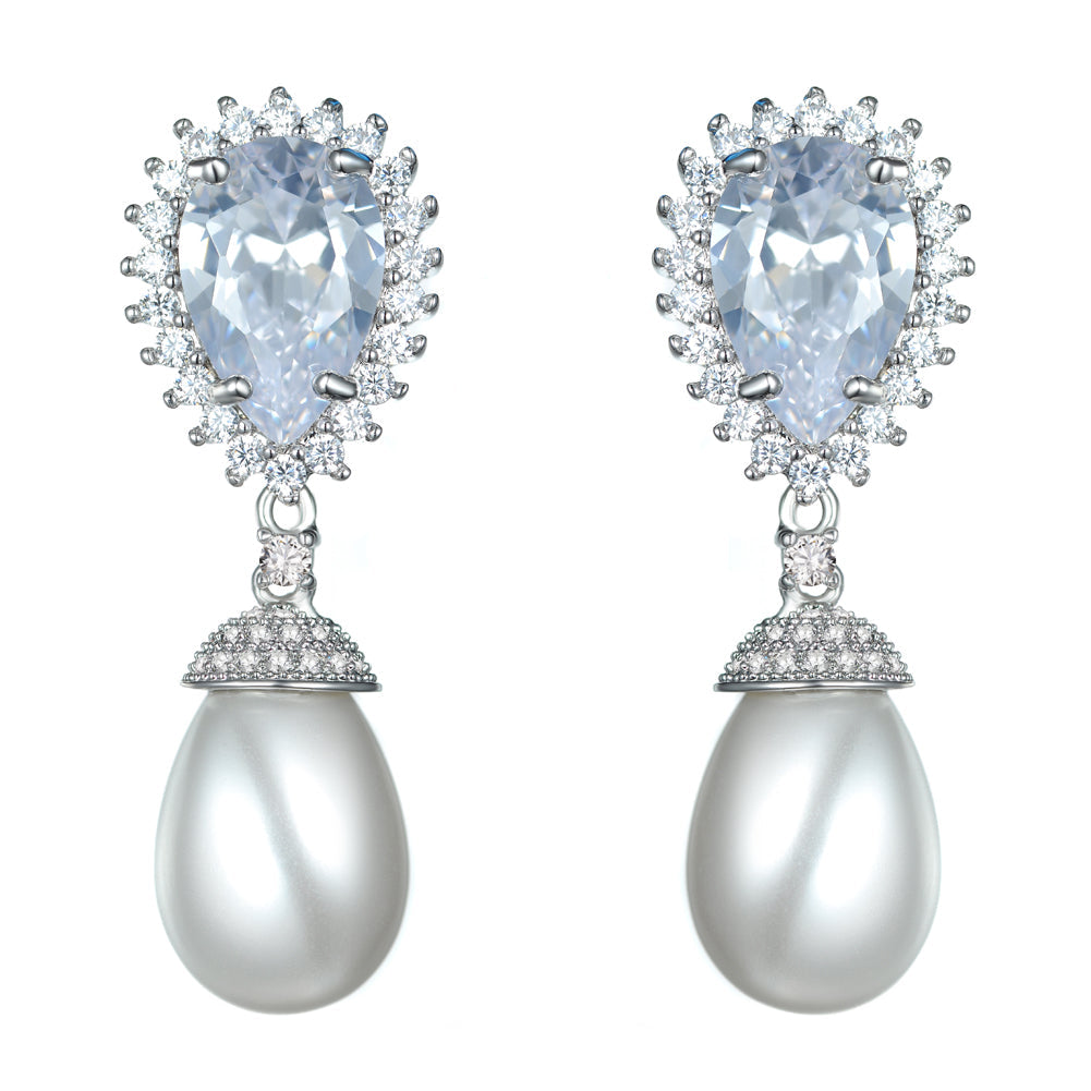 Women's Fashion CZ Bridal Wedding Pearl Earring