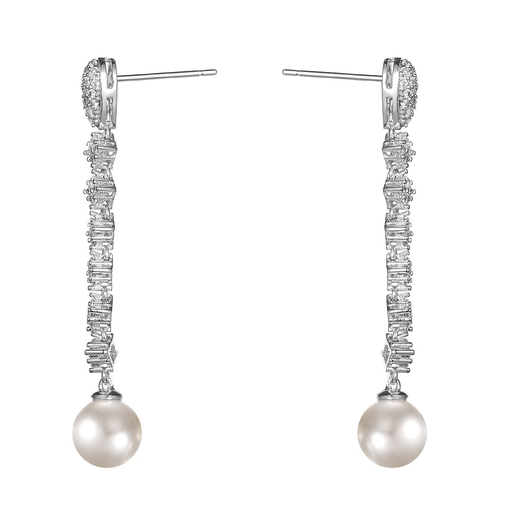 Women's Fashion CZ Bridal Wedding Pearl Earring