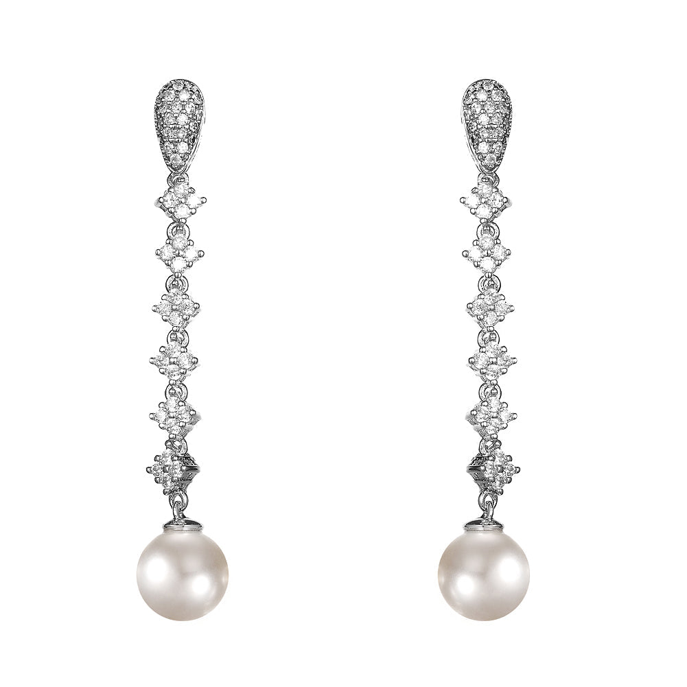 Women's Fashion CZ Bridal Wedding Pearl Earring