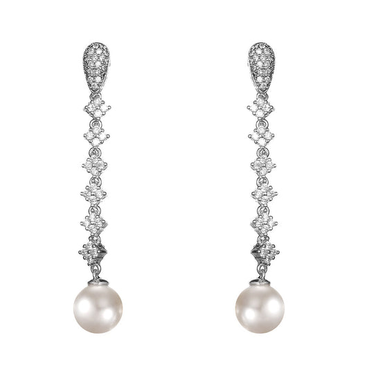 Women's Fashion CZ Bridal Wedding Pearl Earring