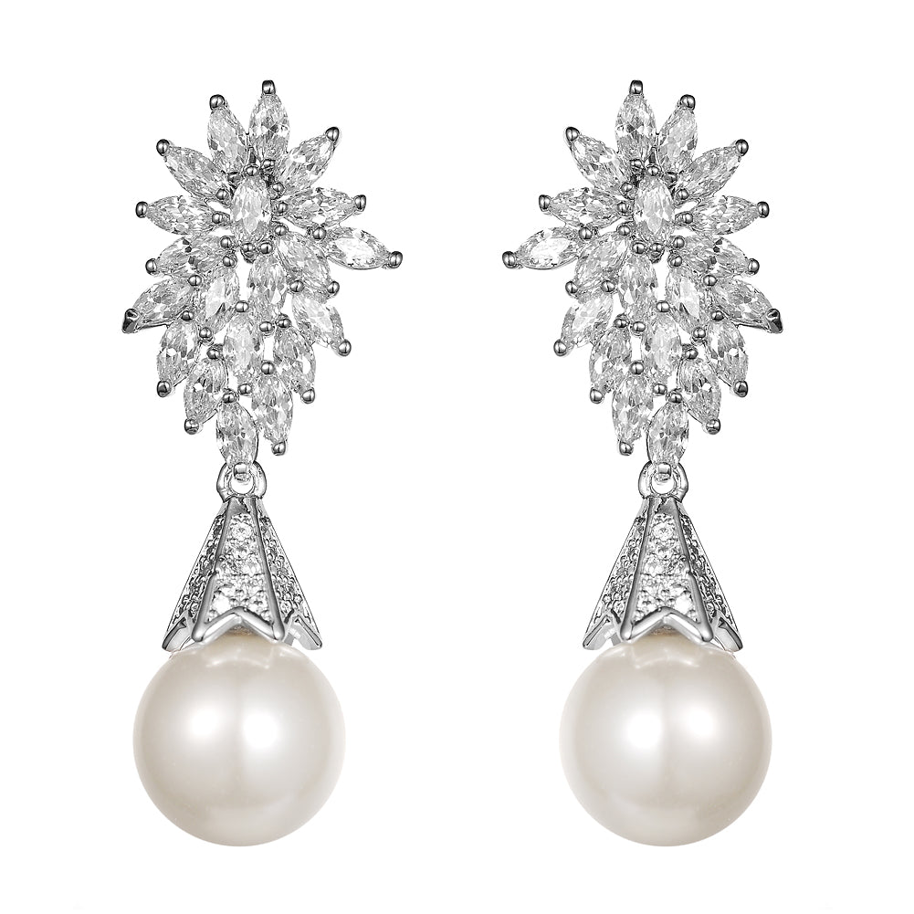 Women's Fashion CZ Bridal Wedding Pearl Earring