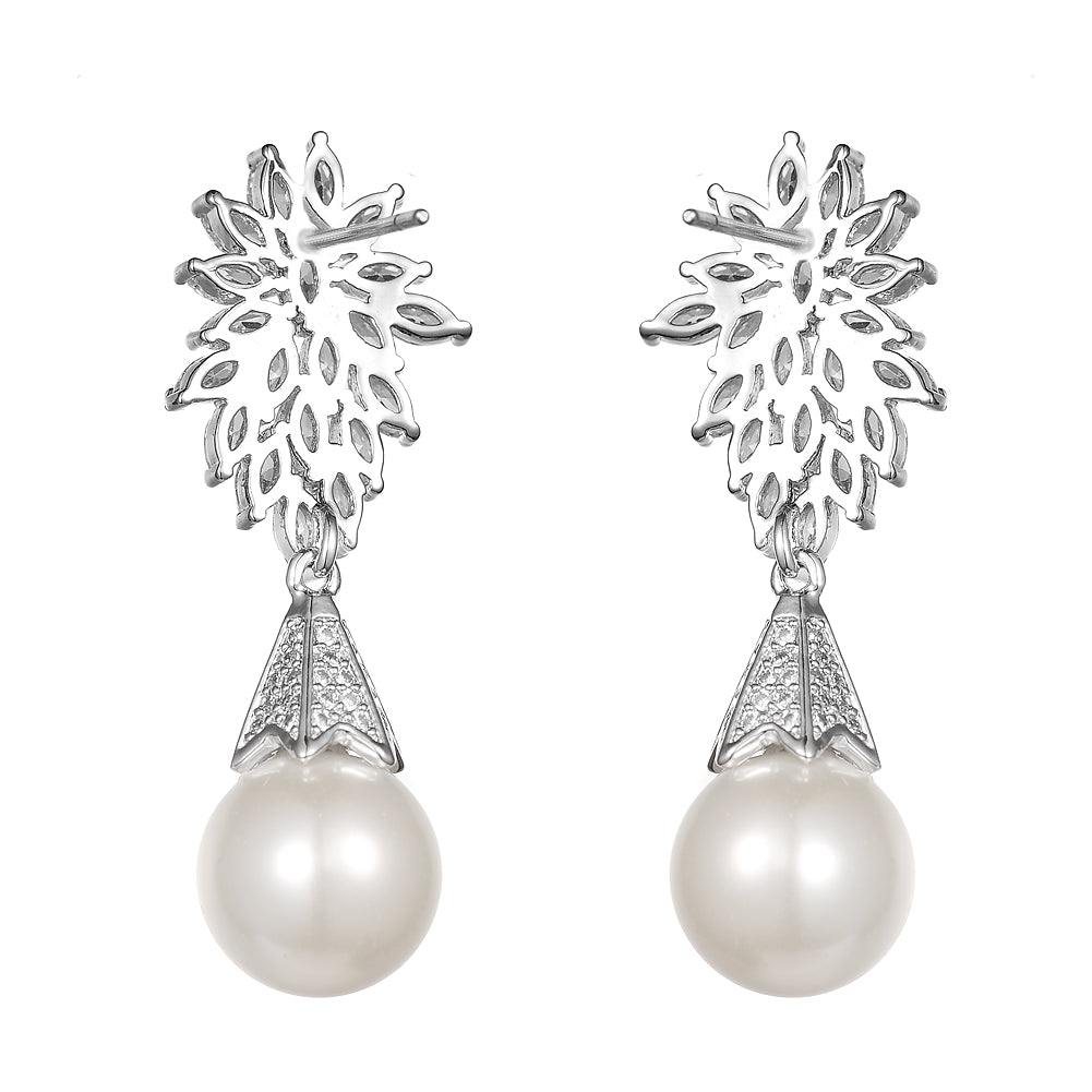 Women's Fashion CZ Bridal Wedding Pearl Earring