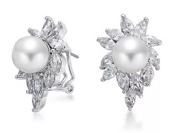 Women's Fashion CZ Pearl Bridal Wedding Earring