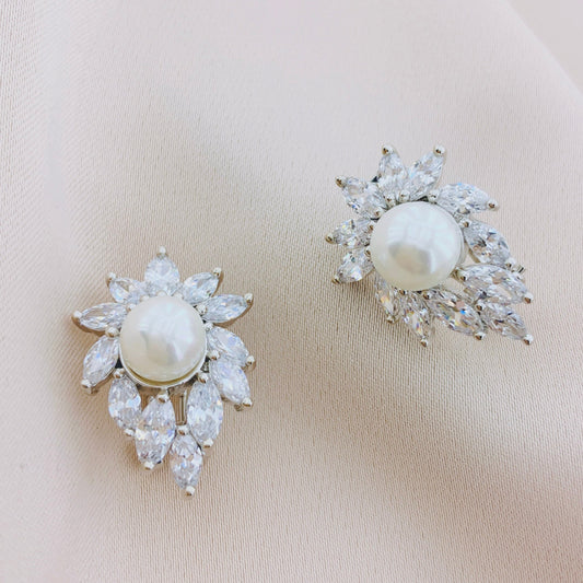 Women's Fashion CZ Pearl Bridal Wedding Earring