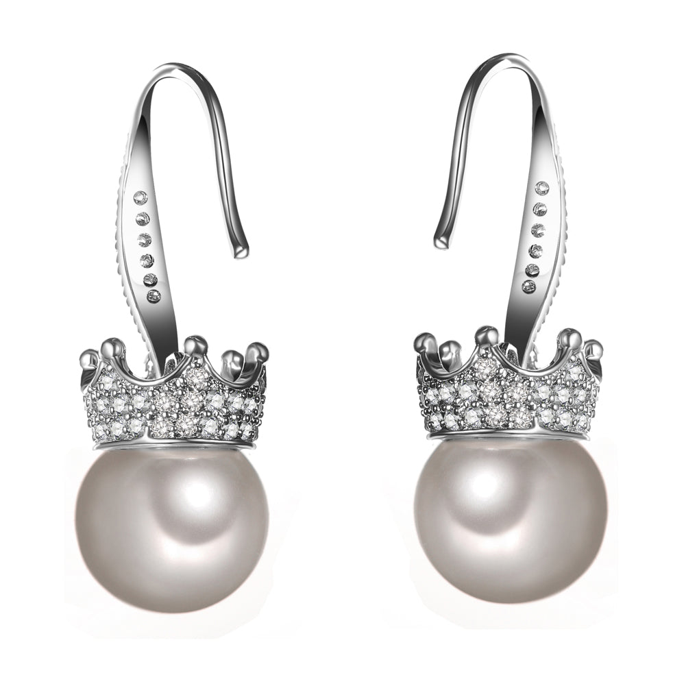 Women's Fashion Crown CZ Bridal Wedding Pearl Earring