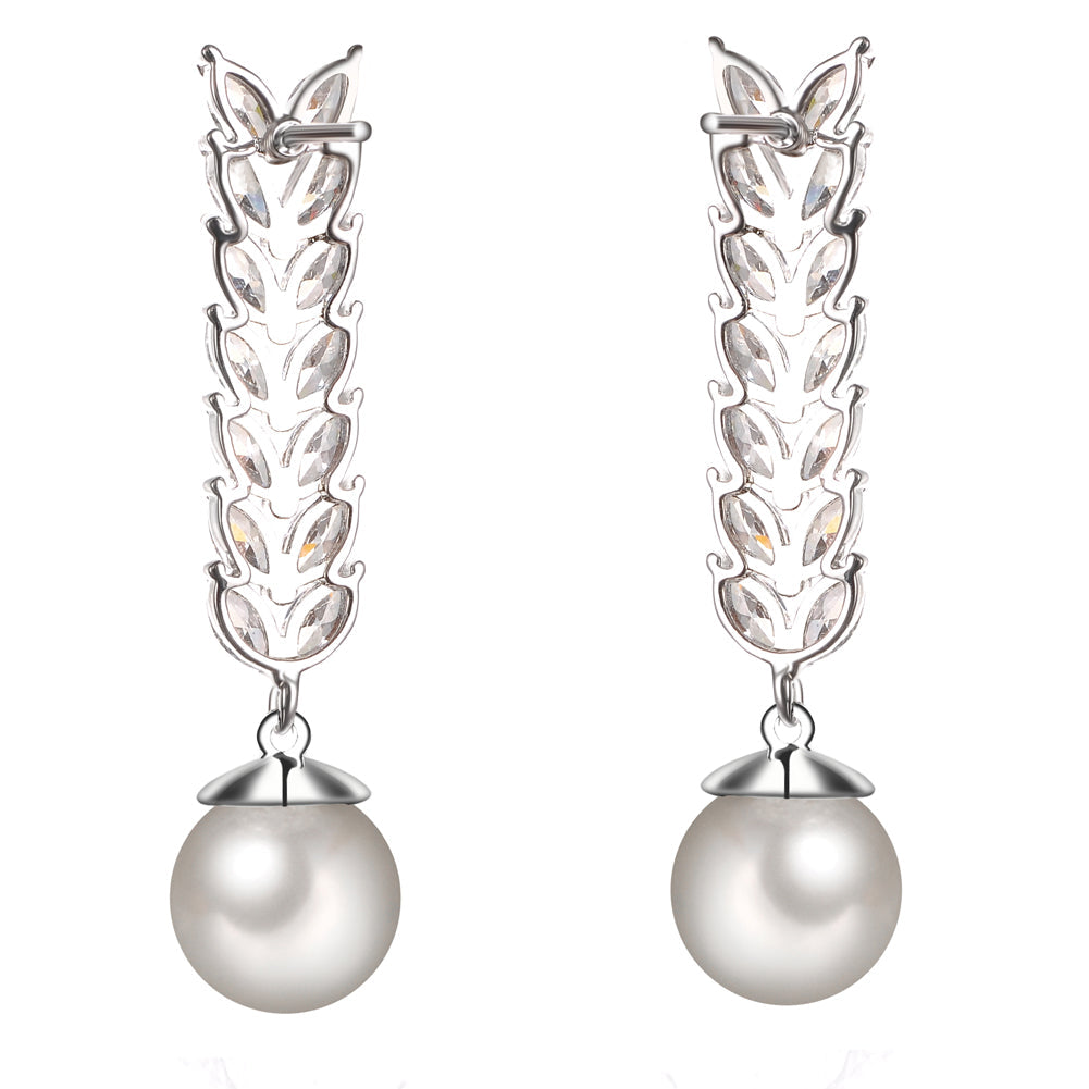 Women's Fashion CZ Bridal Wedding Pearl Earring