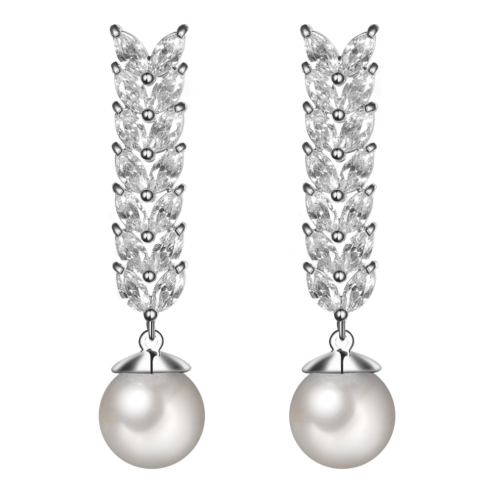 Women's Fashion CZ Bridal Wedding Pearl Earring