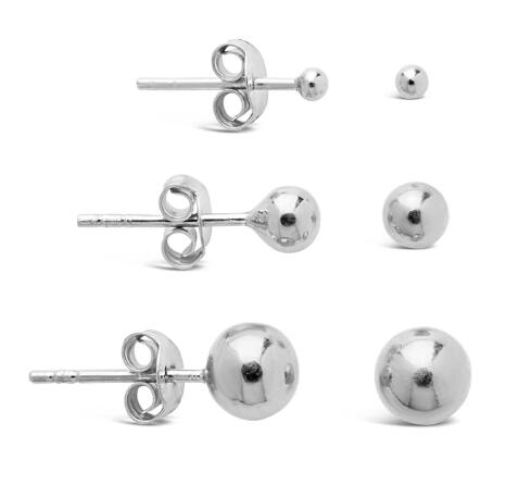 925 Silver Ball Stud Earring Sets