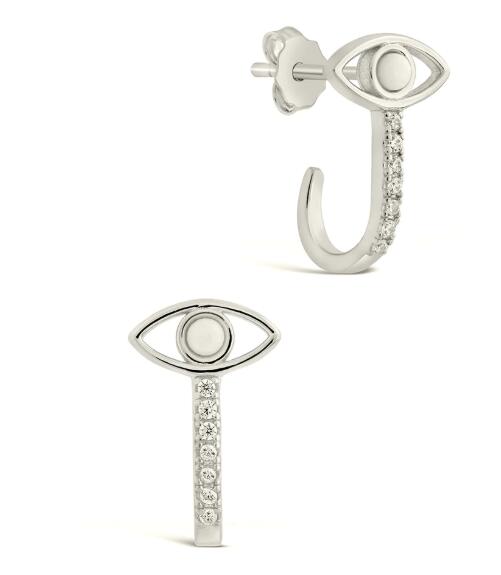 925 Silver CZ Evil eye Hoop Earring