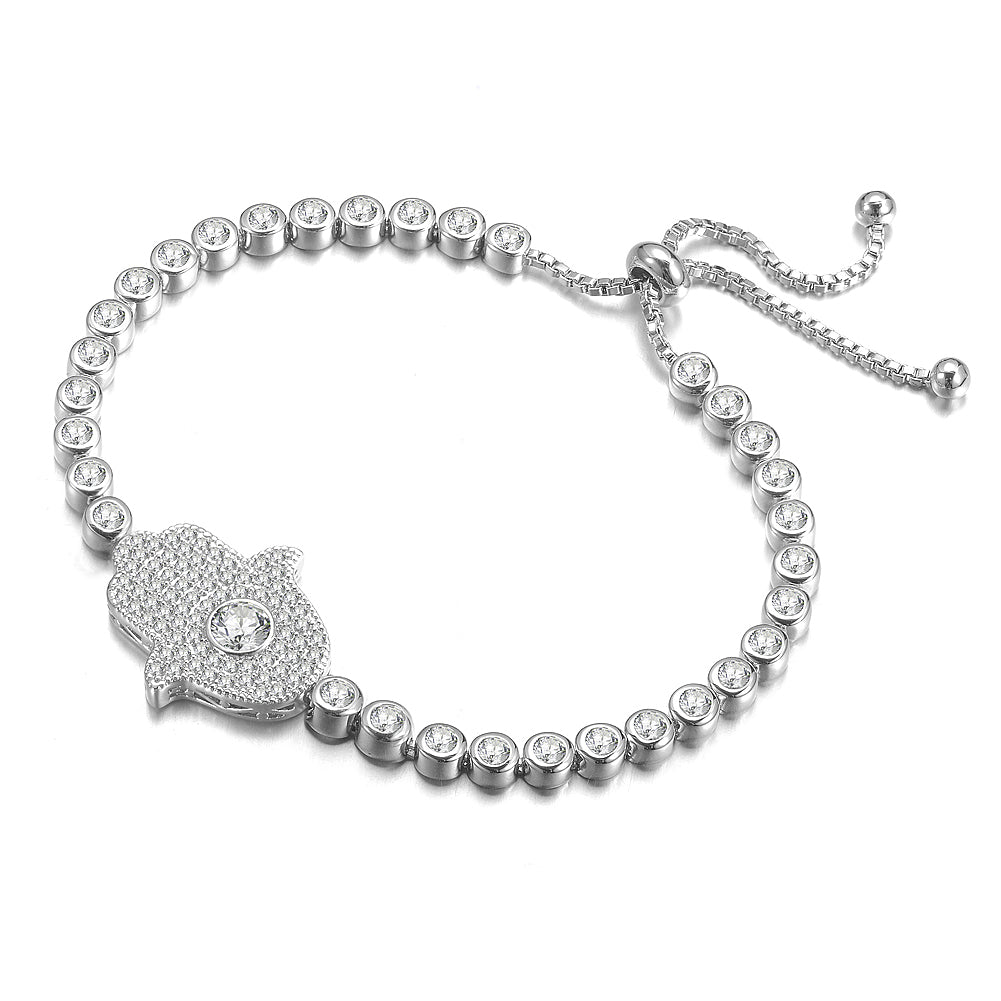 Women's Fashion Cubic Zirconia Hamsa Adjustable Bolo Bracelet