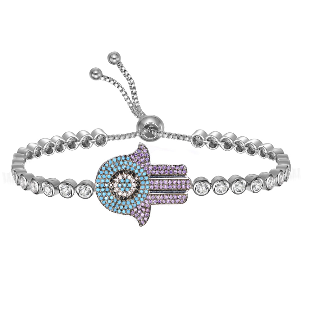 Women's Fashion Cubic Zirconia Hamsa Adjustable Bolo Bracelet