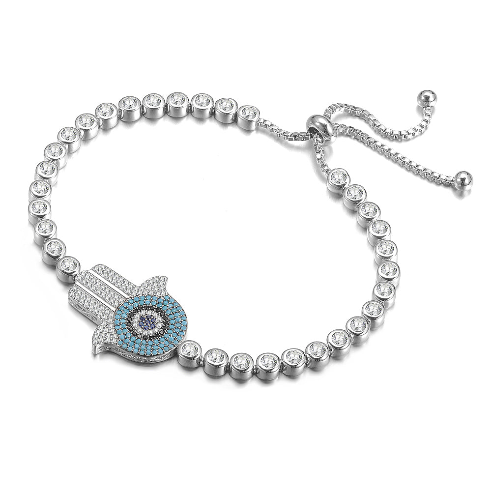 Women's Fashion Cubic Zirconia Hamsa Adjustable Bolo Bracelet