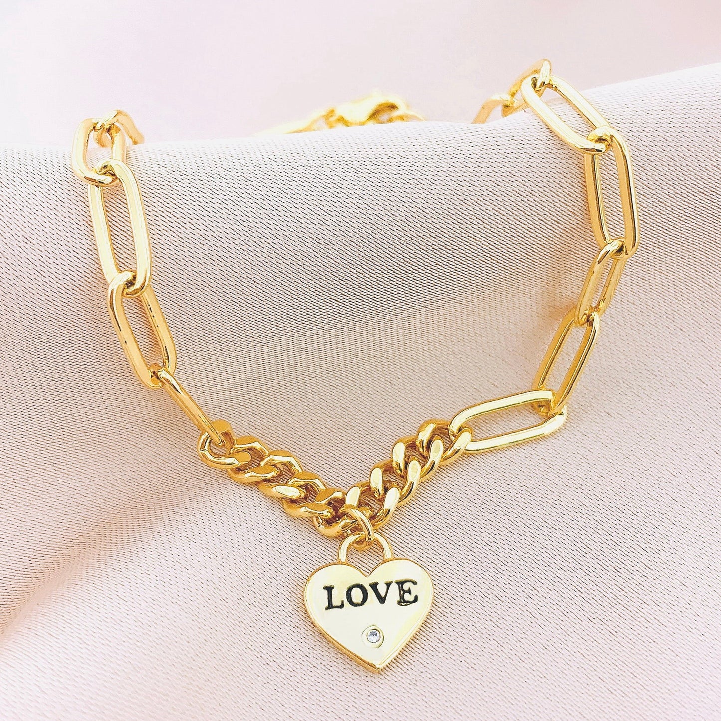 Women's Heart Paperclip Chain Bracelet