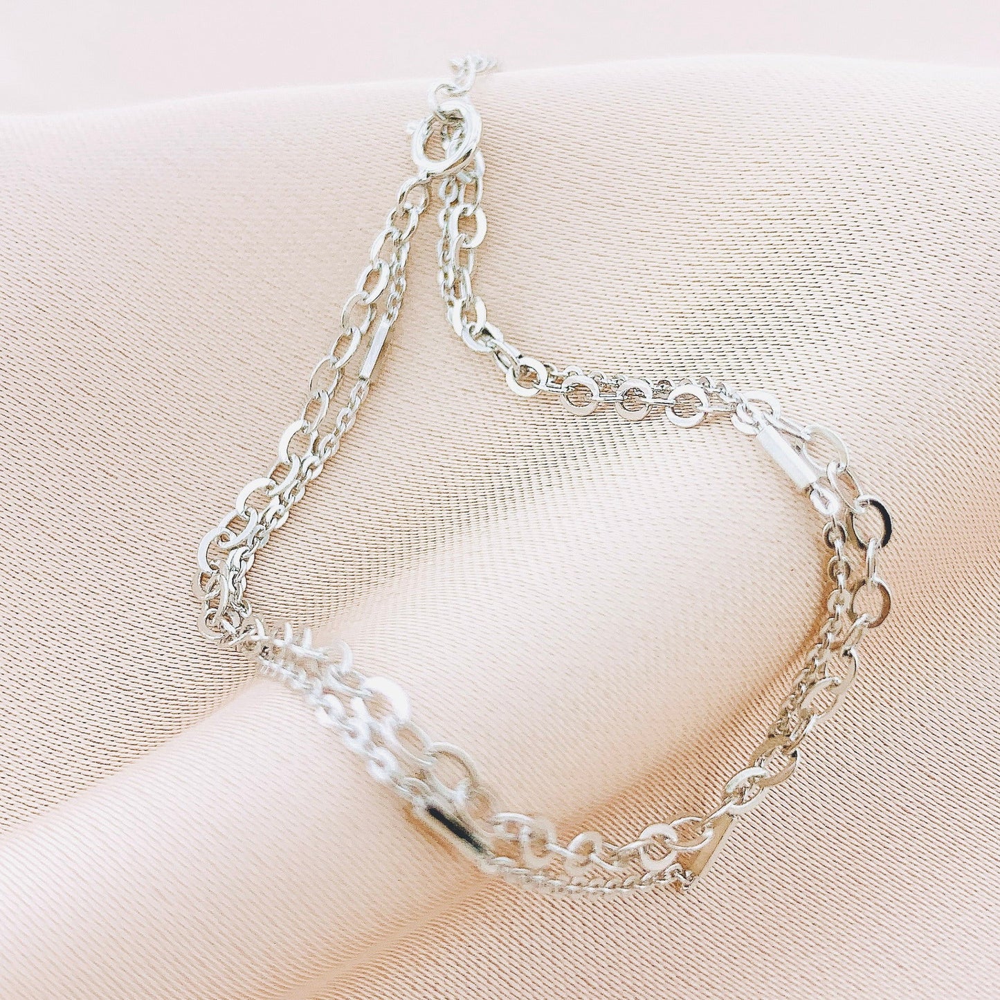 925 Silver Double Layered Chain Bracelet