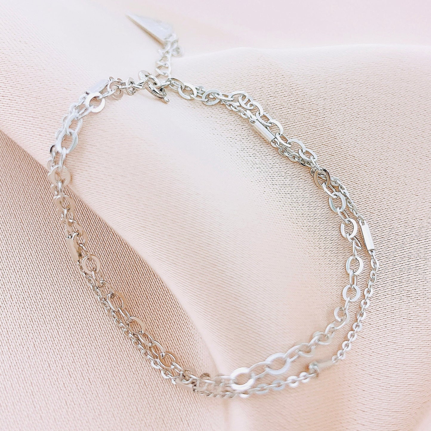 925 Silver Double Layered Chain Bracelet