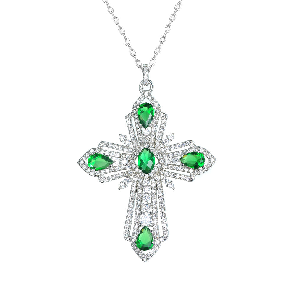 Womens's CZ Pendant Cross Necklace