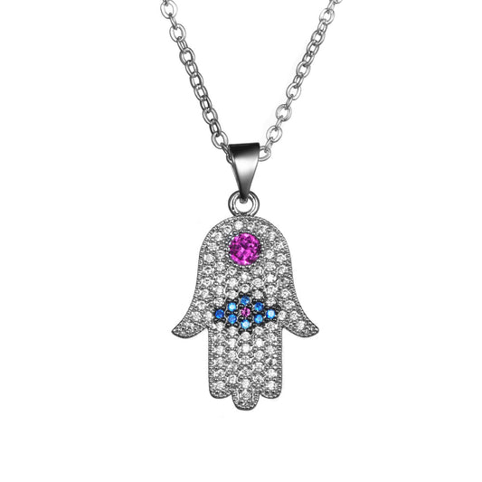 Women's Fashion CZ Evil eye Hamsa Necklace