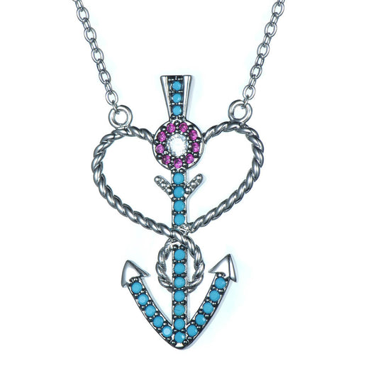 Women's Fashion CZ Anchor Pendant Necklace