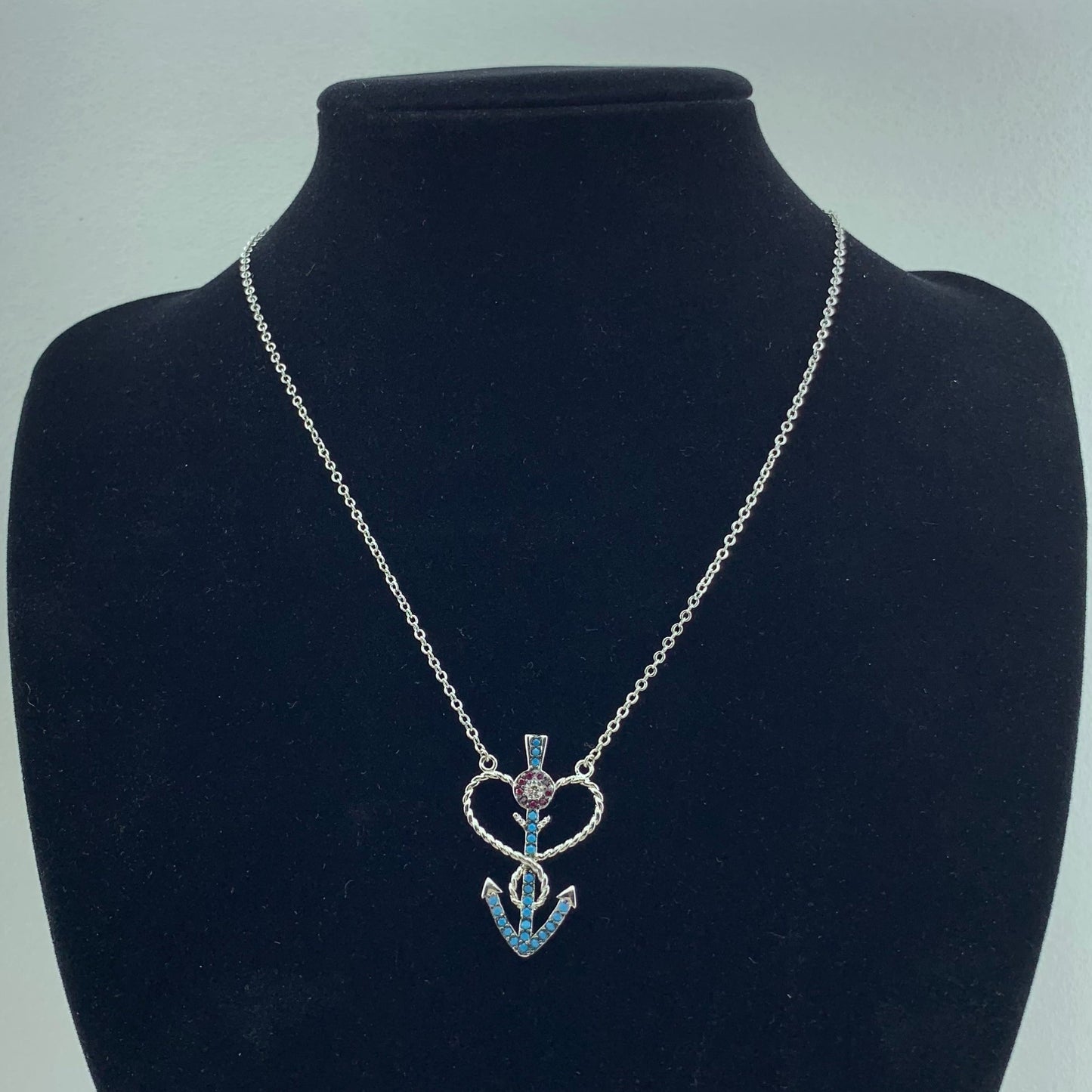 Women's Fashion CZ Anchor Pendant Necklace