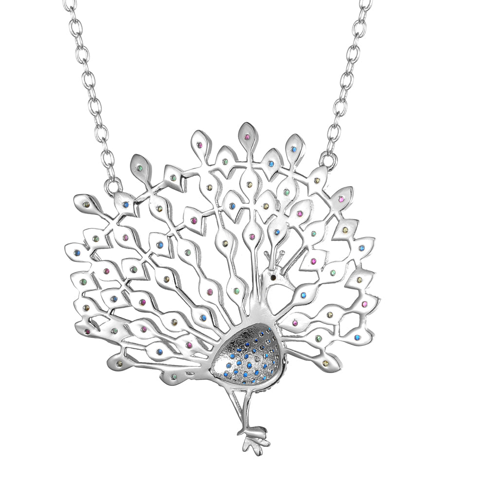 Women's Fashion Animal Peacock CZ Pendant Necklace