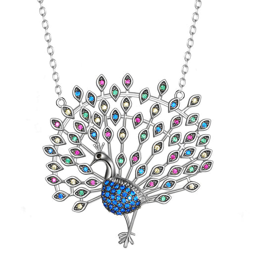 Women's Fashion Animal Peacock CZ Pendant Necklace