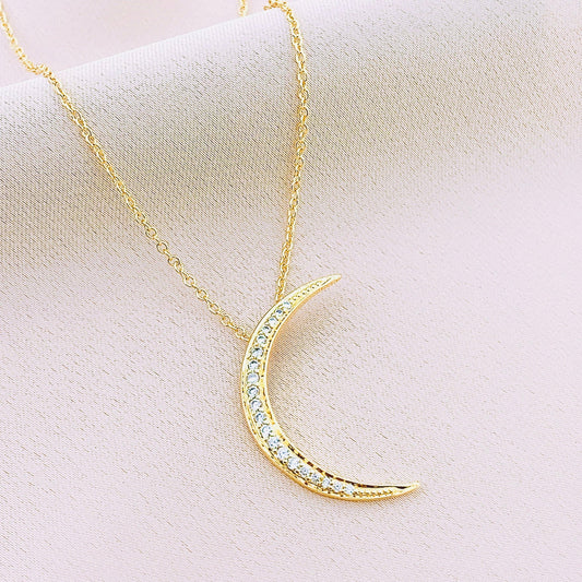 Women's Fashion CZ Cresent Moon Necklace