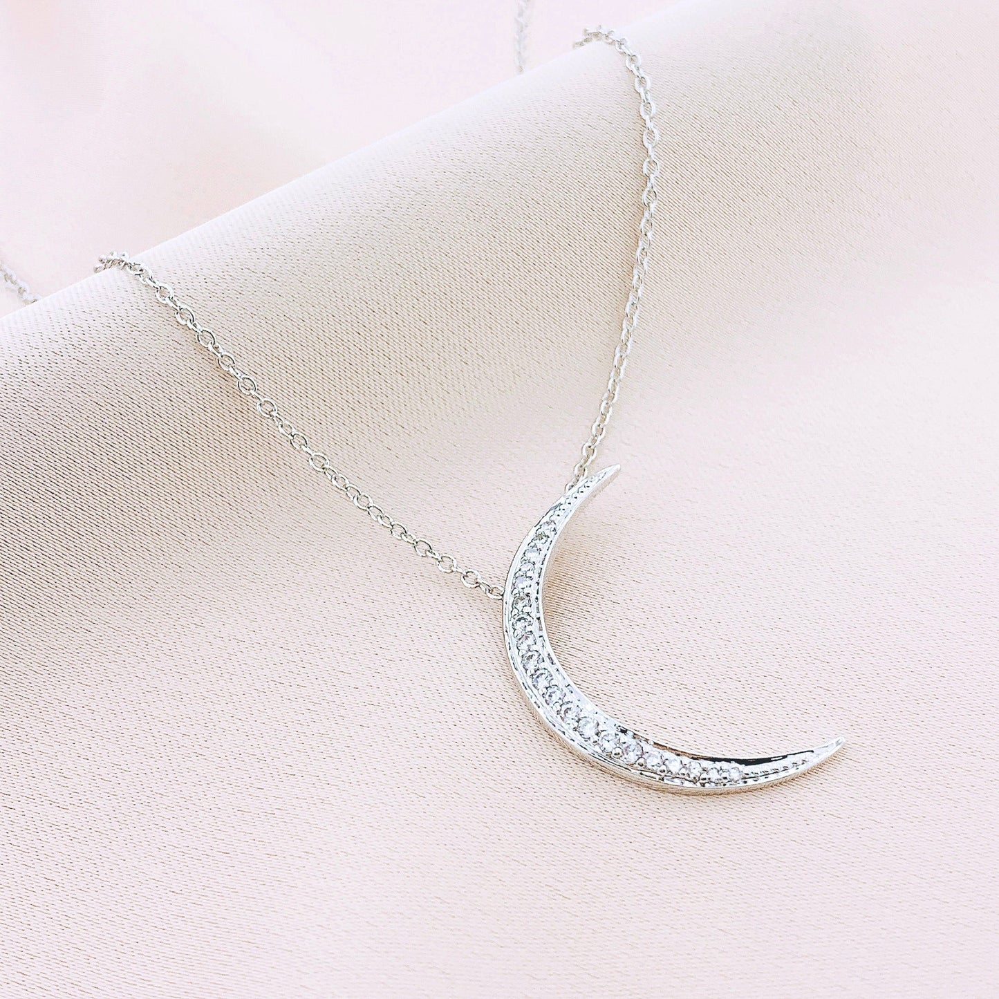 Women's Fashion CZ Cresent Moon Necklace