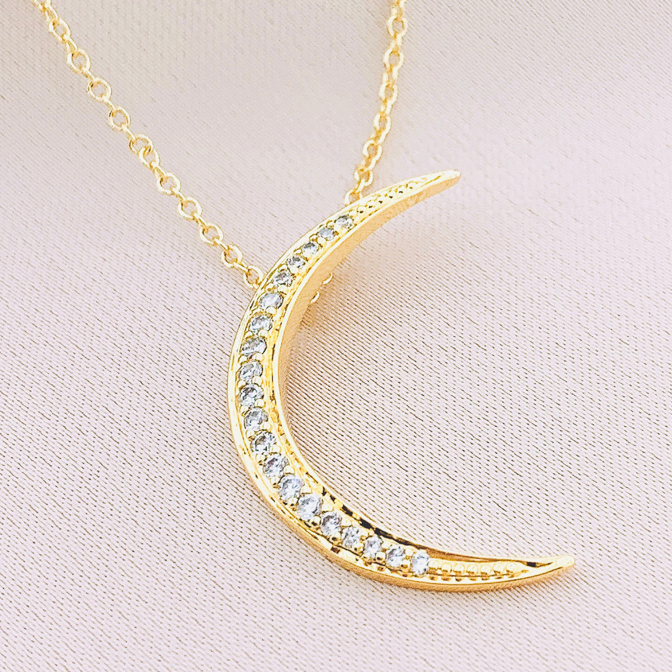 Women's Fashion CZ Cresent Moon Necklace