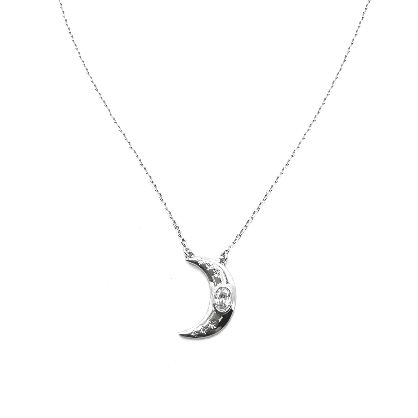 Women's CZ Crescent Moon Starburst Necklace