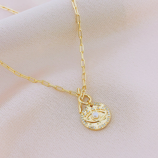 Women's Fashion CZ Evil eye Pendant Necklace